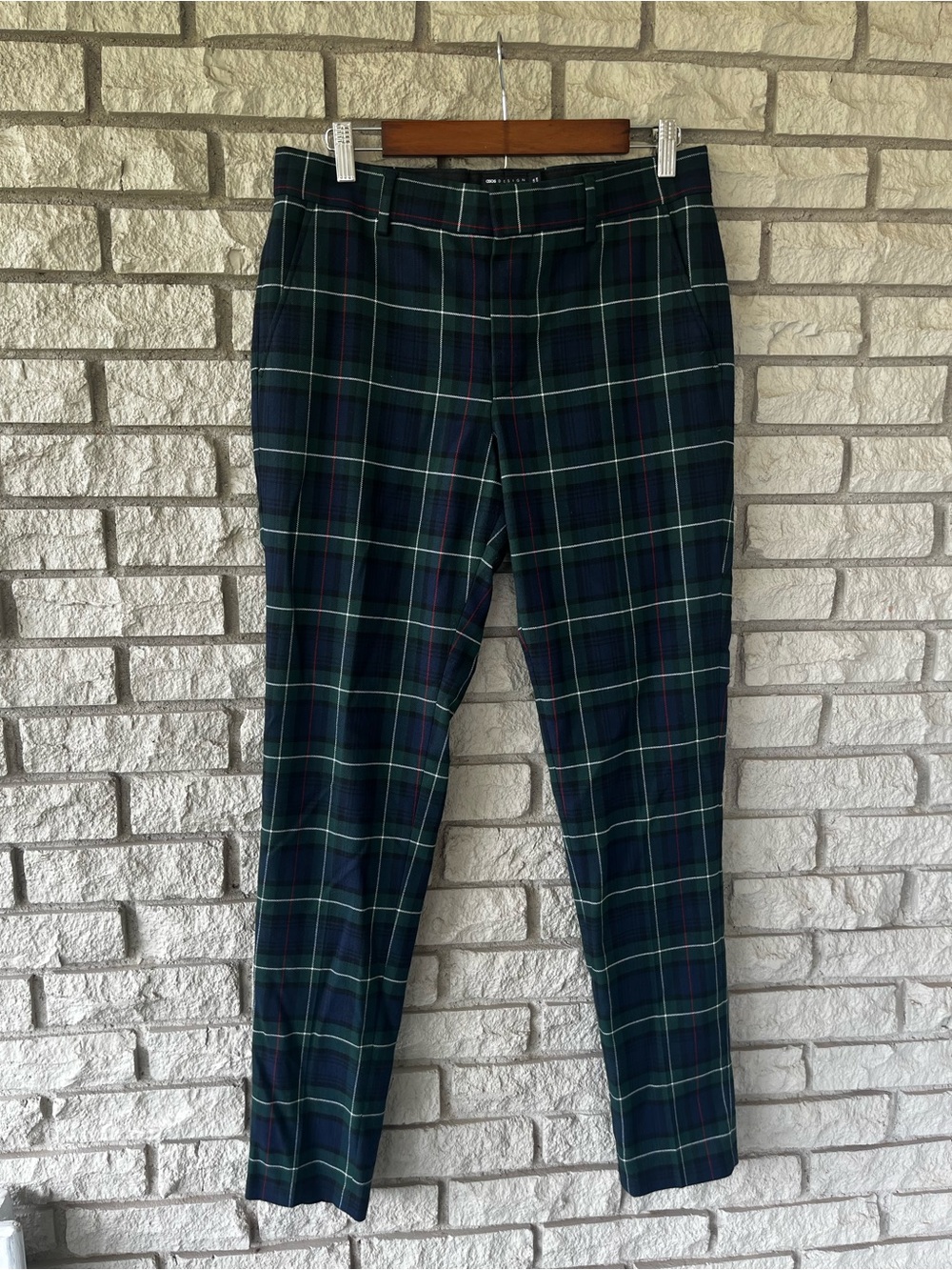 Men’s ASOS Design Green/Navy Tartain Plaid Straight Legged Pants W32|L34